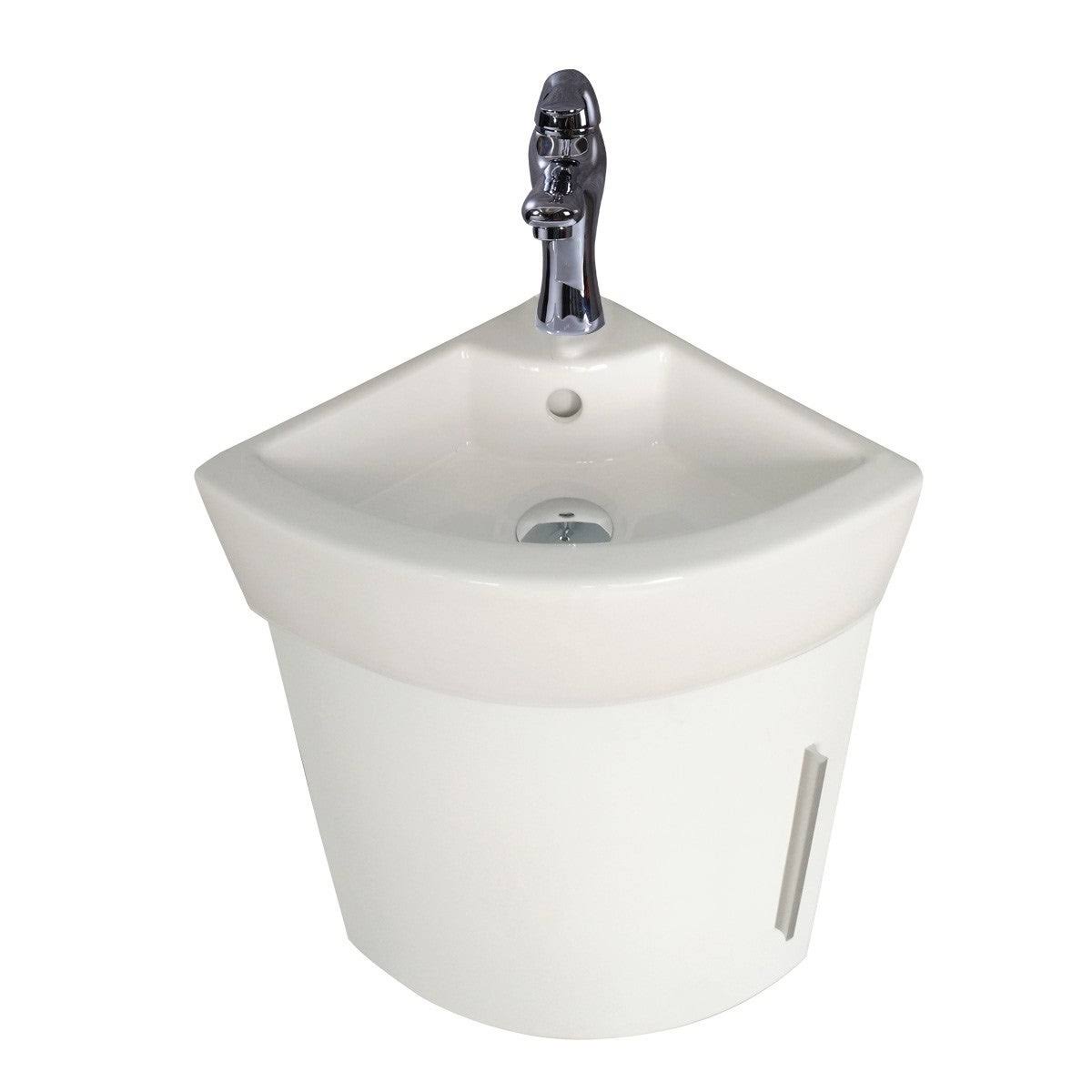 Renovators Supply Myrtle 16 1/2x22 Small Corner Cabinet Vanity Bathroom Sink White with Faucet Drain and Overflow