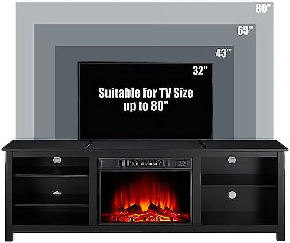 KHBIULIFE Fireplace TV Stand  Wood Texture Entertainment Center with 23''