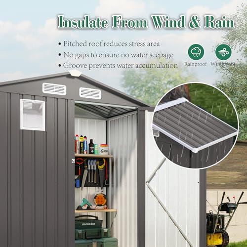 5x3x6FT Outdoor Storage Shed, Galvanized Steel Garden Shed with Lockable Door & Window, Waterproof Metal Tool Storage for Garden, Backyard, Patio