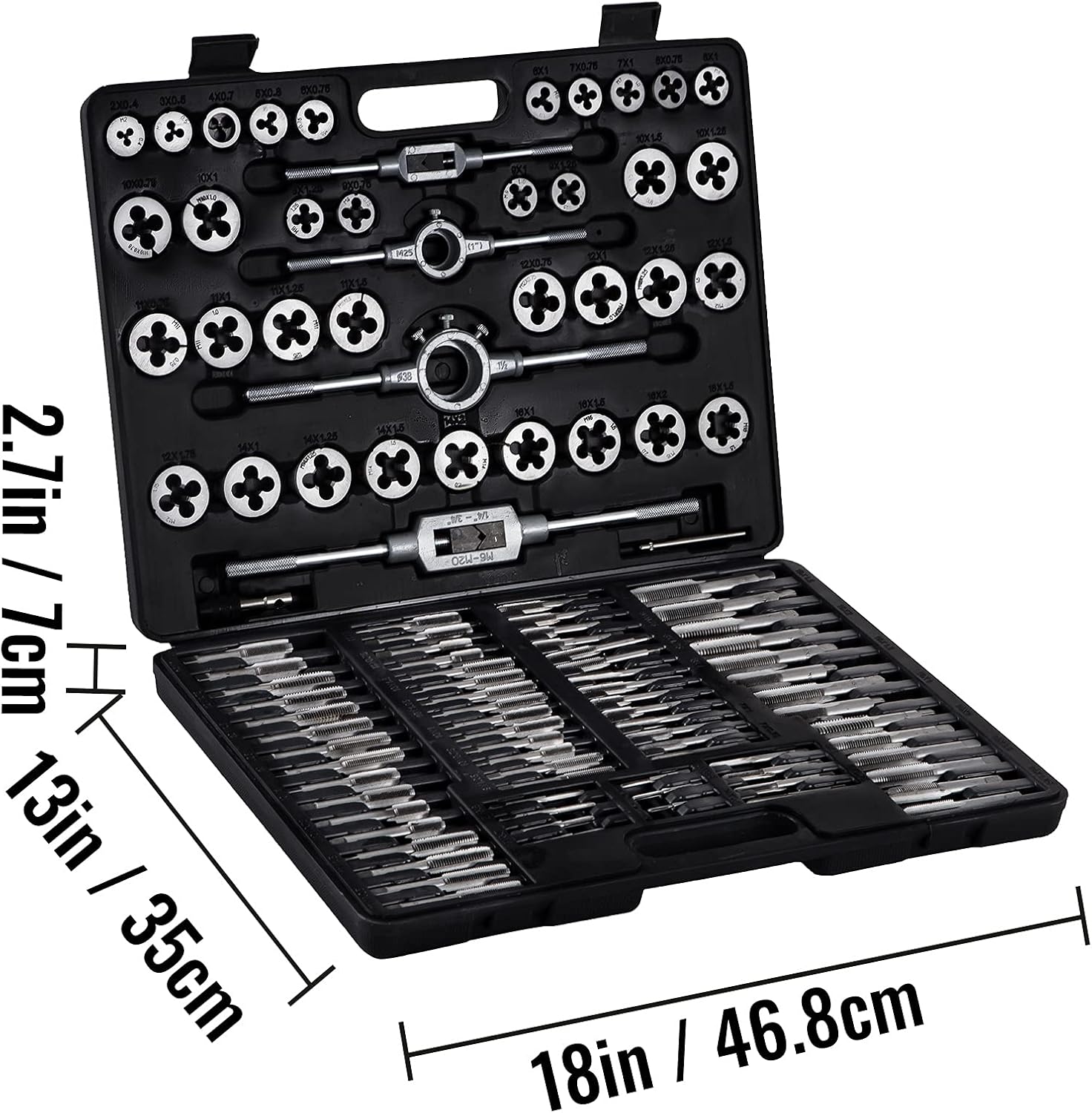 Happybuy 110Pcs Tap & Die Set Tungsten Steel Titanium Tap & Die Metric Tool Tap & Die Combination Set For Cutting External & Internal Threads Pack of