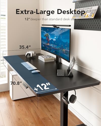 HUANUO Electric Standing Desk, 71 x 35 inch Large Height Adjustable Table, Powerful Brushless Motor, 4 Memory Preset, Sit Stand Up Desk