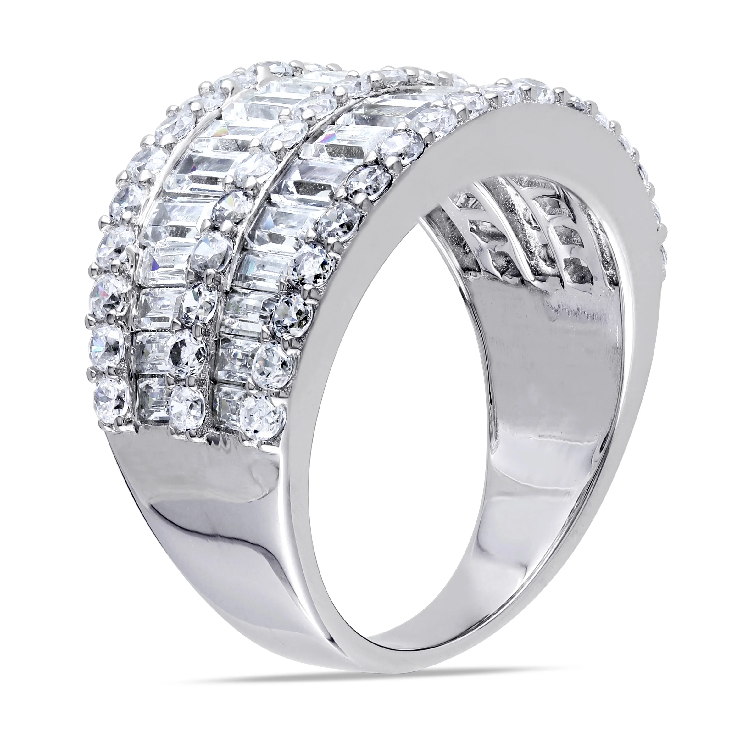 6 Carat T.G.W. Baguette-Cut Cubic Zirconia Sterling Silver Cocktail Ring