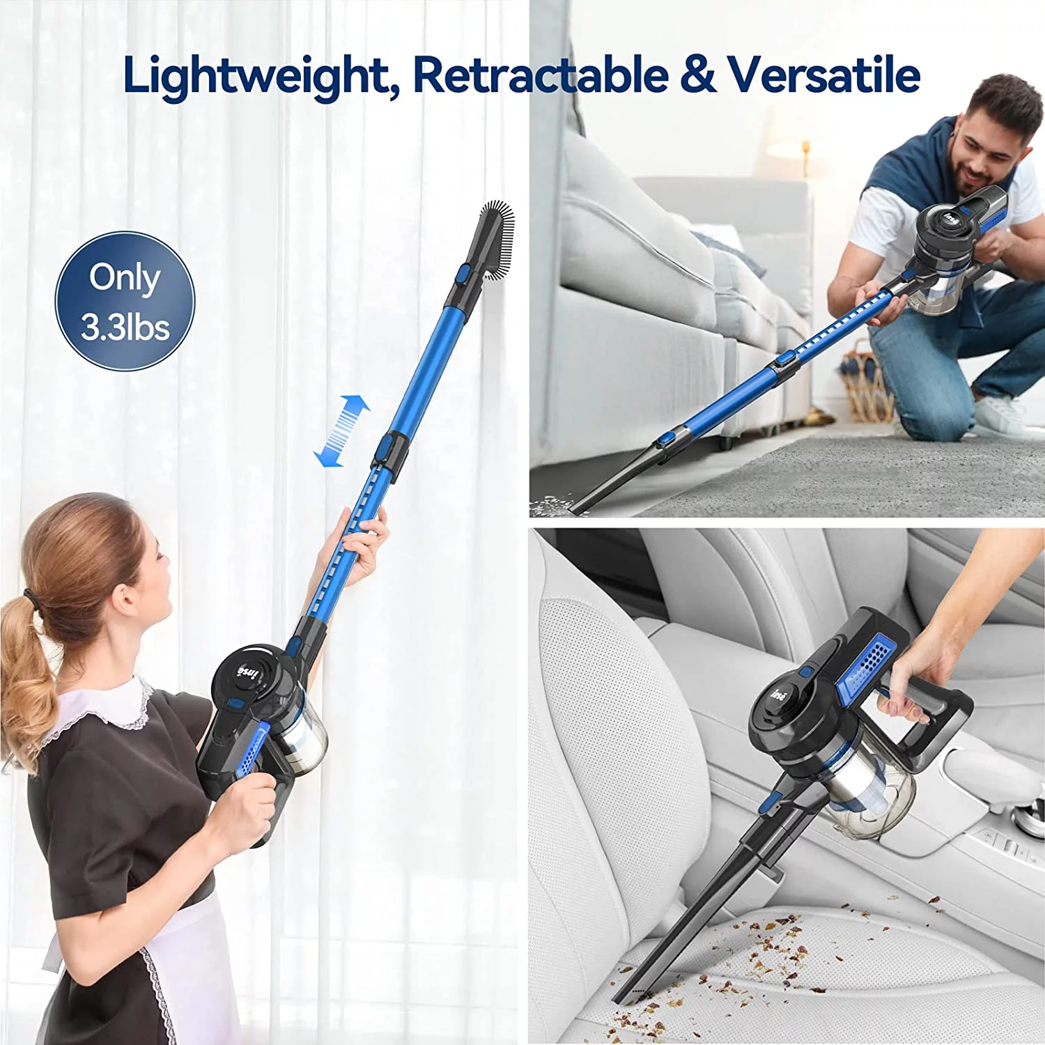 INSE N6 Vacuum Cleaner 160W Rechargeable Cordless Stick Vacuum, up to 45 minutes for Home Hard Floor Carpet Pet Hair, Red