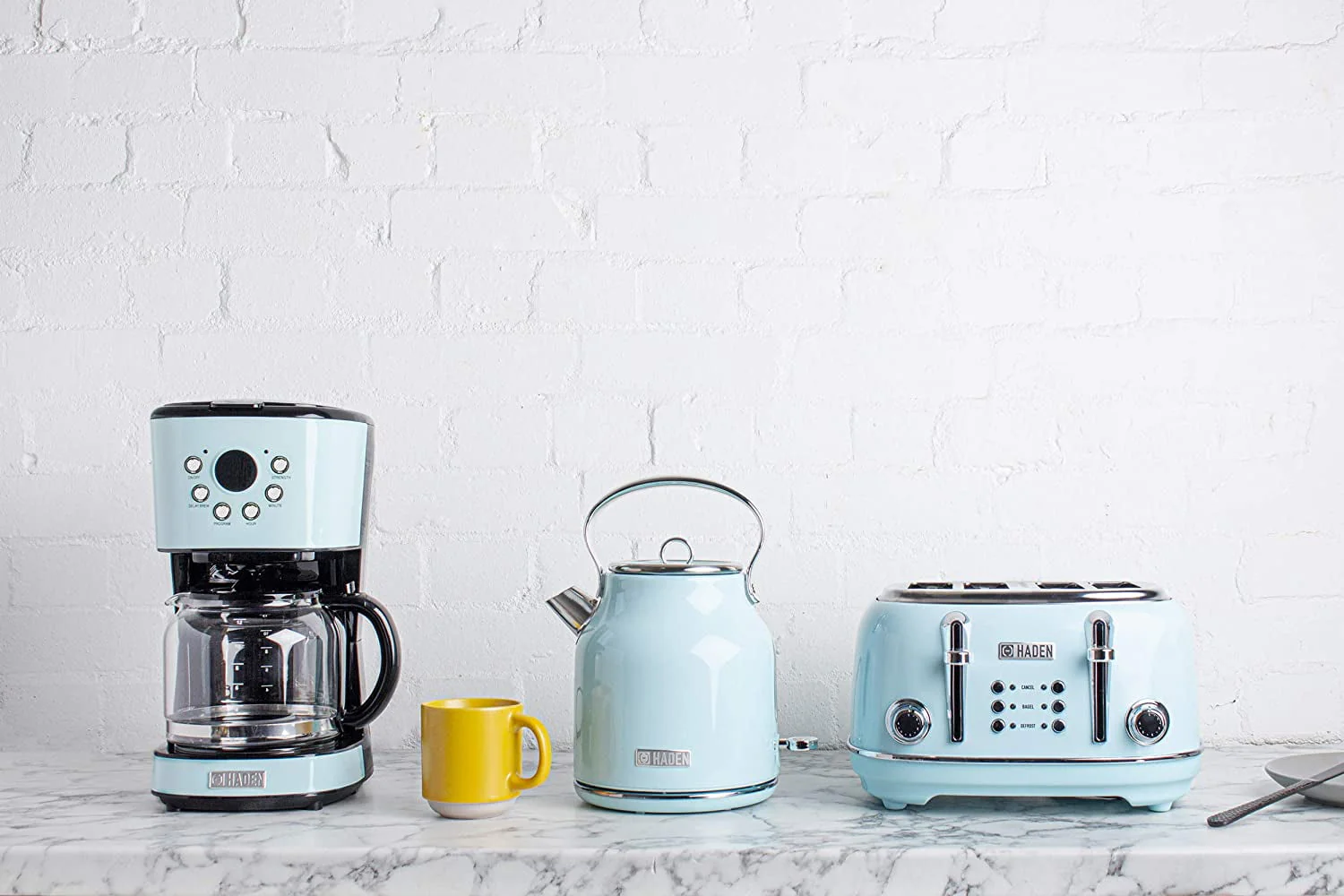 HADEN 75032 Heritage Innovative 12 Cup Capacity Programmable Vintage Retro Home Countertop Coffee Maker Machine with Glass Carafe  Turquoise Blue