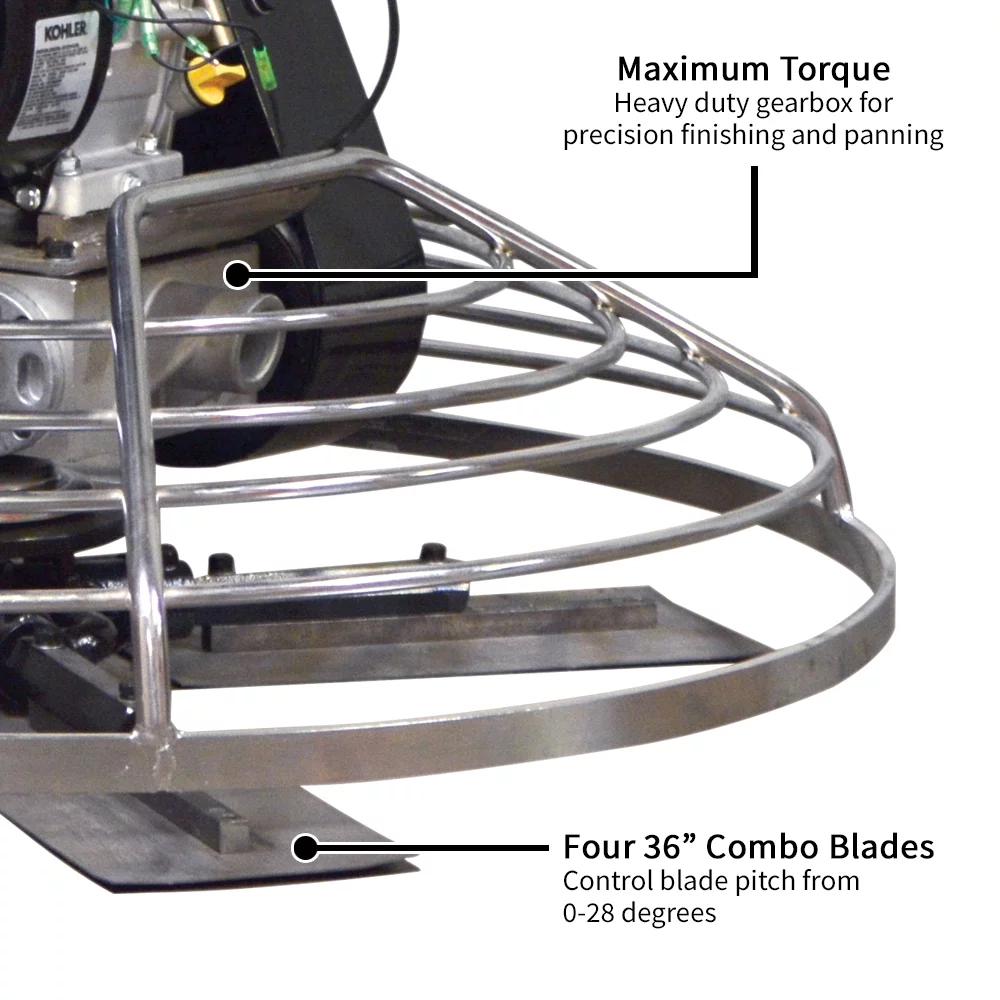 TOMAHAWK 36" Power Trowel Walk Behind Gas Power 6 HP Kohler Engine with Blades 36" Float Pan for Concrete Finishing Cement Floor Surface