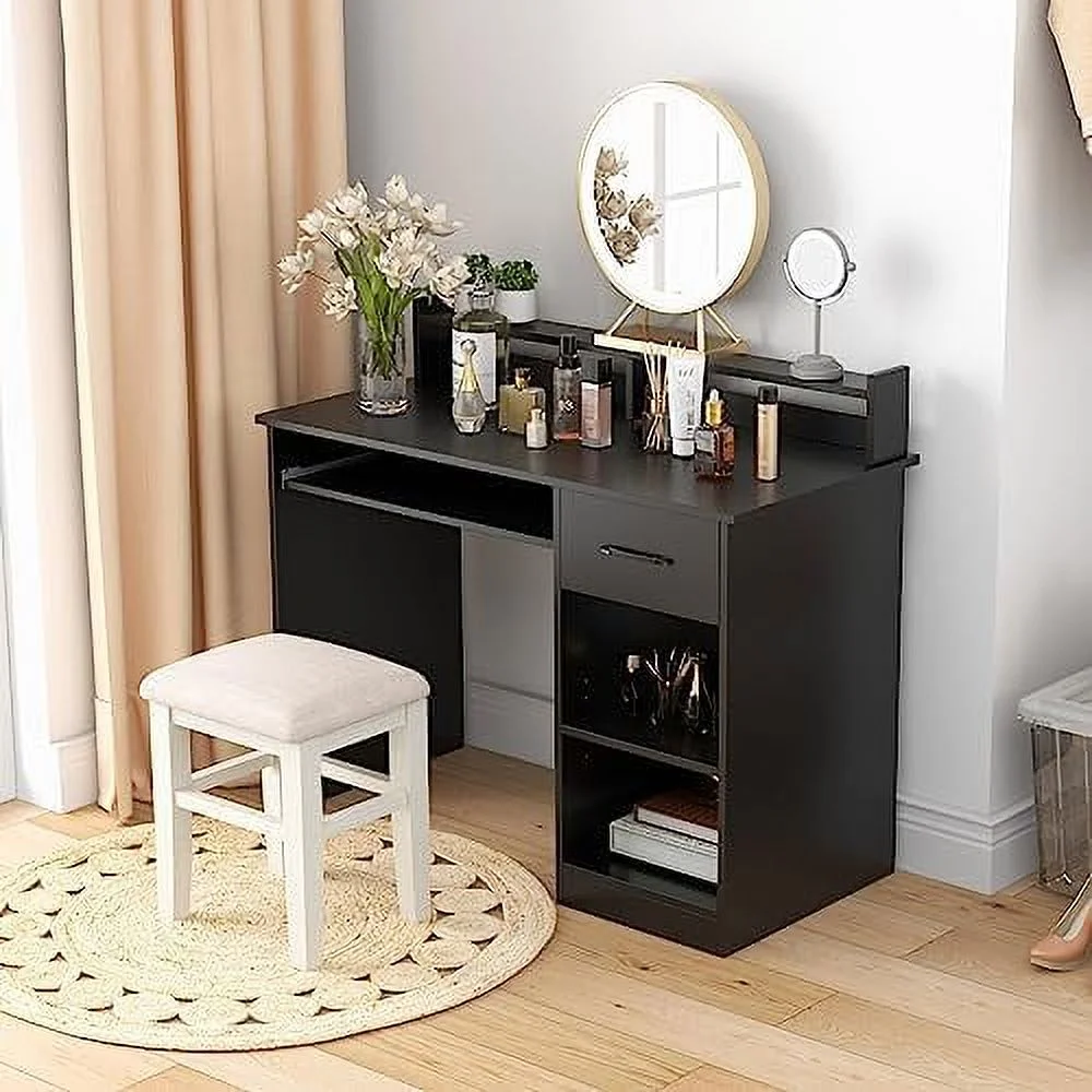 Computer Desk   Office Desk with Large Drawers  Hutch  Keyboard Tray  5-Position Adjustable Open Shelves  Easy Assembly  Writing Desk for Bedroom