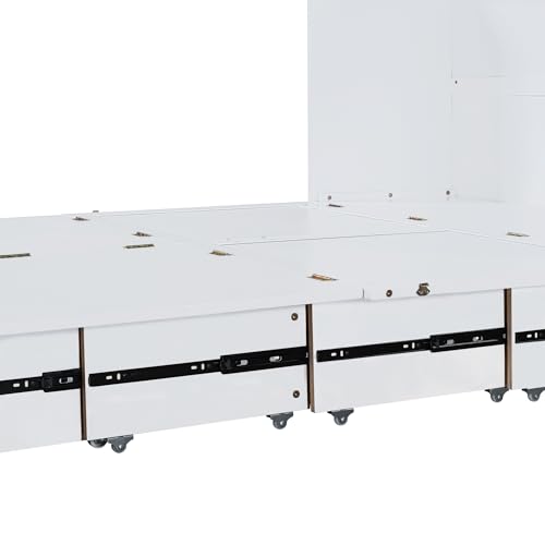 Harper & Bright Designs Queen Size Murphy Wall Bed, Chest Cube Cabinet With USB, Charging Station and Large Storage Drawer for Home Office