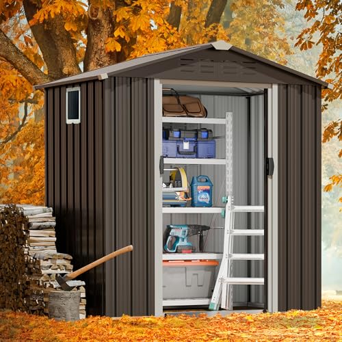JYQAQA 5x3 FT Outdoor Garden Storage Shed, Waterproof Metal Garden Sheds with Window and Lockable Double Door