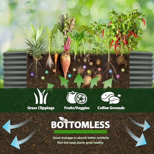 A ANLEOLIFE 8X4X1.5 ft Galvanized Raised Garden Beds Outdoor, Oval Large Metal Planter Box for Planting Vegetables Flowers Herb