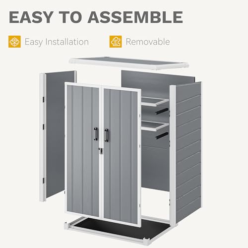 DWVO 60 Cuft Outdoor Tall Storage Shed with 2 Shelves, Weatherproof Vertical Tool Shed with Floor & Lockable Doors