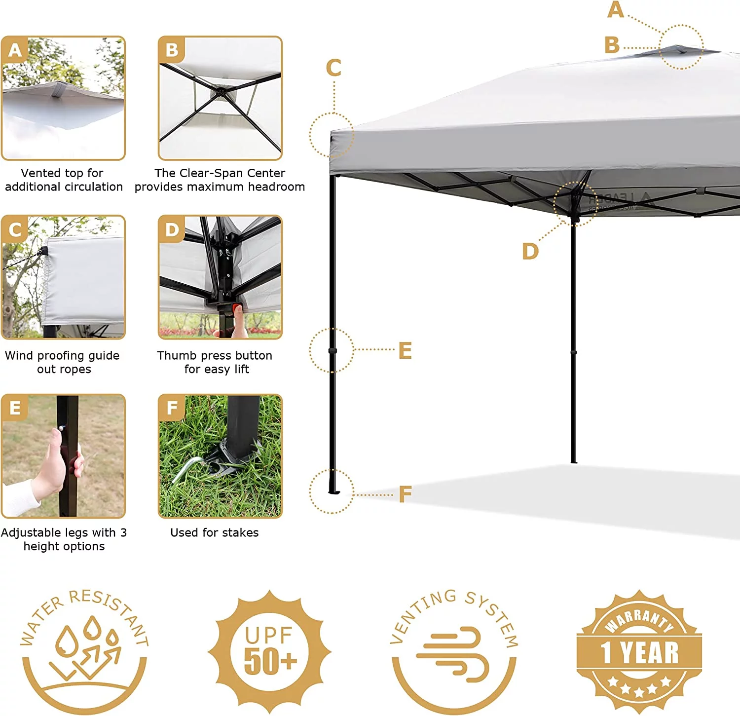 Leader Accessories 10 x 10 ft Instant Canopy Pop Up Canopy White Straight Leg - Curated Treasures Market