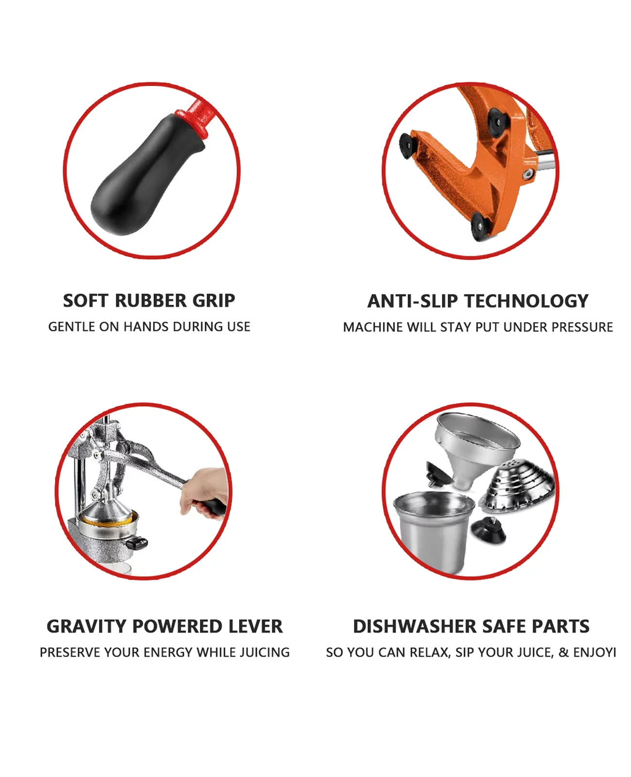 Citrus Juicer for Oranges Lemons - Commercial Grade Manual Hand Press Countertop Squeezer (Orange)