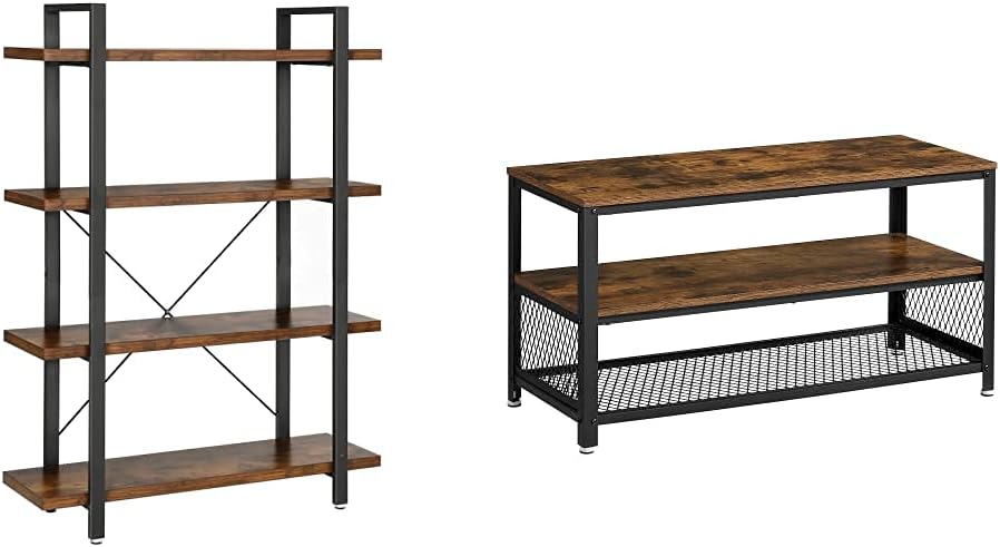 VASAGLE Industrial Bookshelf, 5-Tier Bookcase, Display Rack, Stable Ladder Shelf, Easy Assembly, Living Room, Bedroom, Office