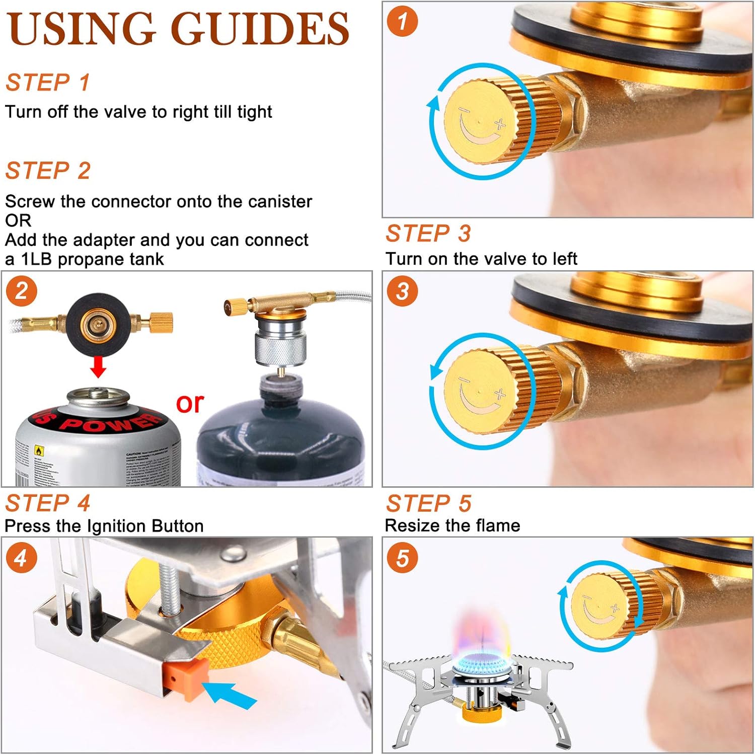 WADEO Camping Gas Stove, 3700W Portable Backpacking Stove with Piezo Ignition, Portable Burner