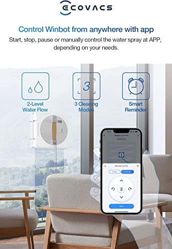 ECOVACS Winbot W1 Pro Window Cleaning Robot, Intelligent Cleaning with Dual Cross Water Spray Technology, Win SLAM 3.0 Path Planning
