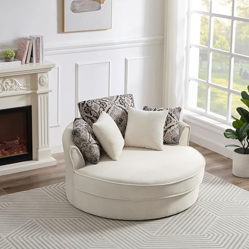 51.5-Inch Oversized Swivel Accent Barrel Chair with Storage Ottoman ,Button Decor and 4 Pillows
