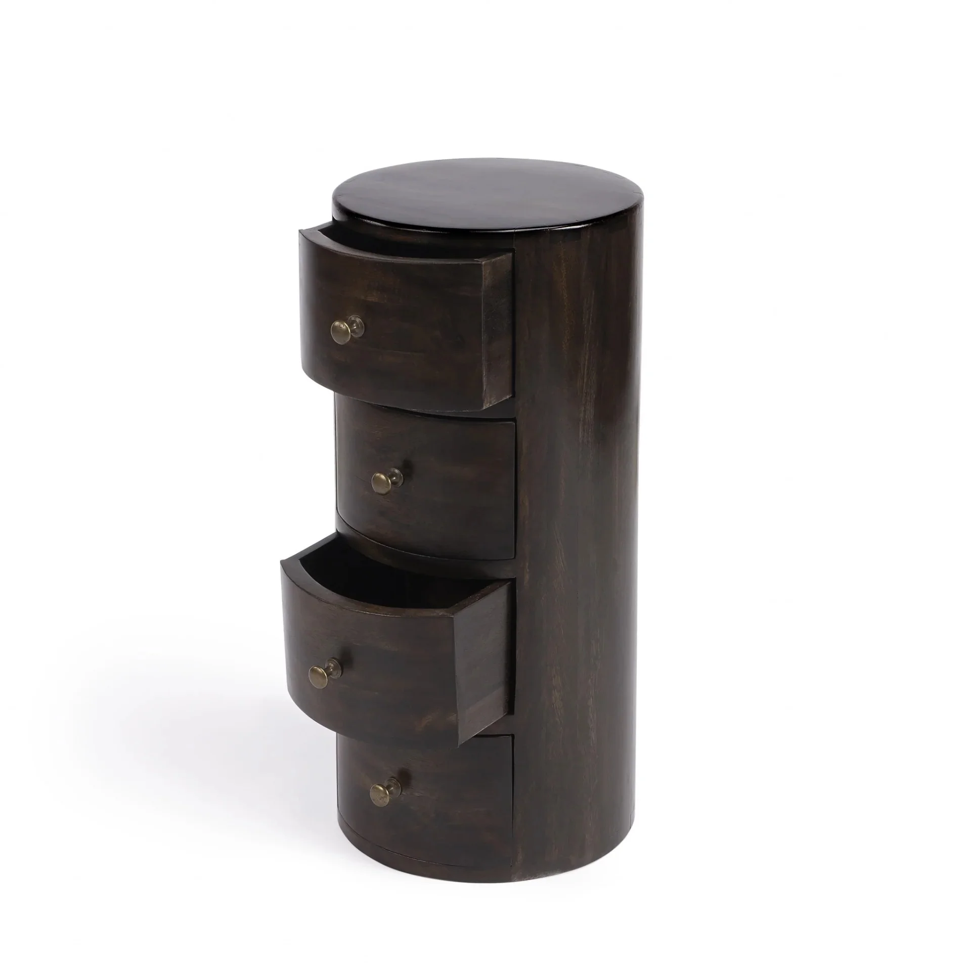 HomeRoots 476446 24 in. Chocolate Wood Round End Table with Four Drawers, Dark Brown