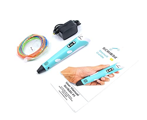 SCRIB3D P1 3D Printing Pen with Display - Includes 3D Pen, 3 Starter Colors of PLA Filament, Stencil Book + Project Guide, and Charger