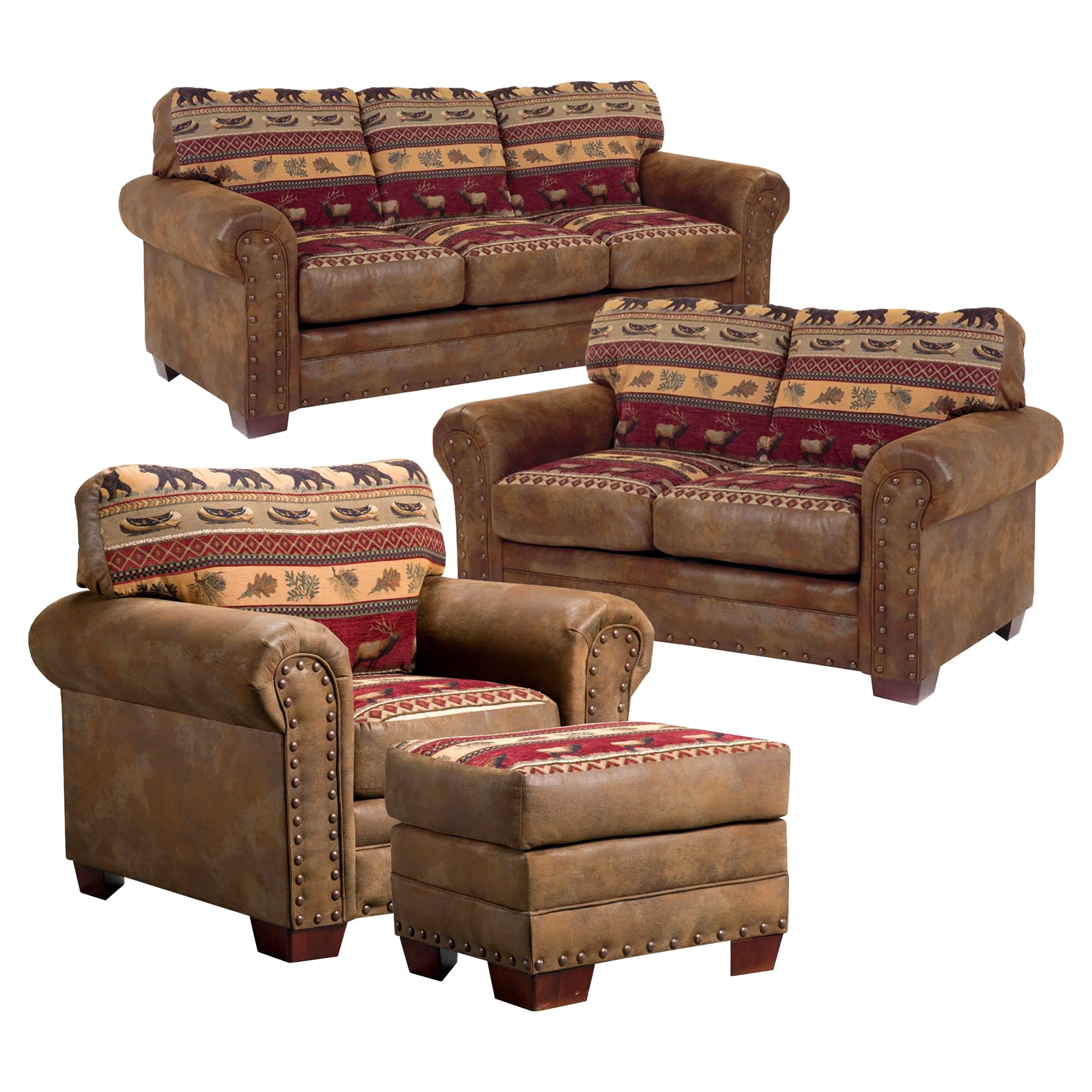American Furniture Classics Sierra Lodge 4-piece Microfiber Sofa Set in Brown
