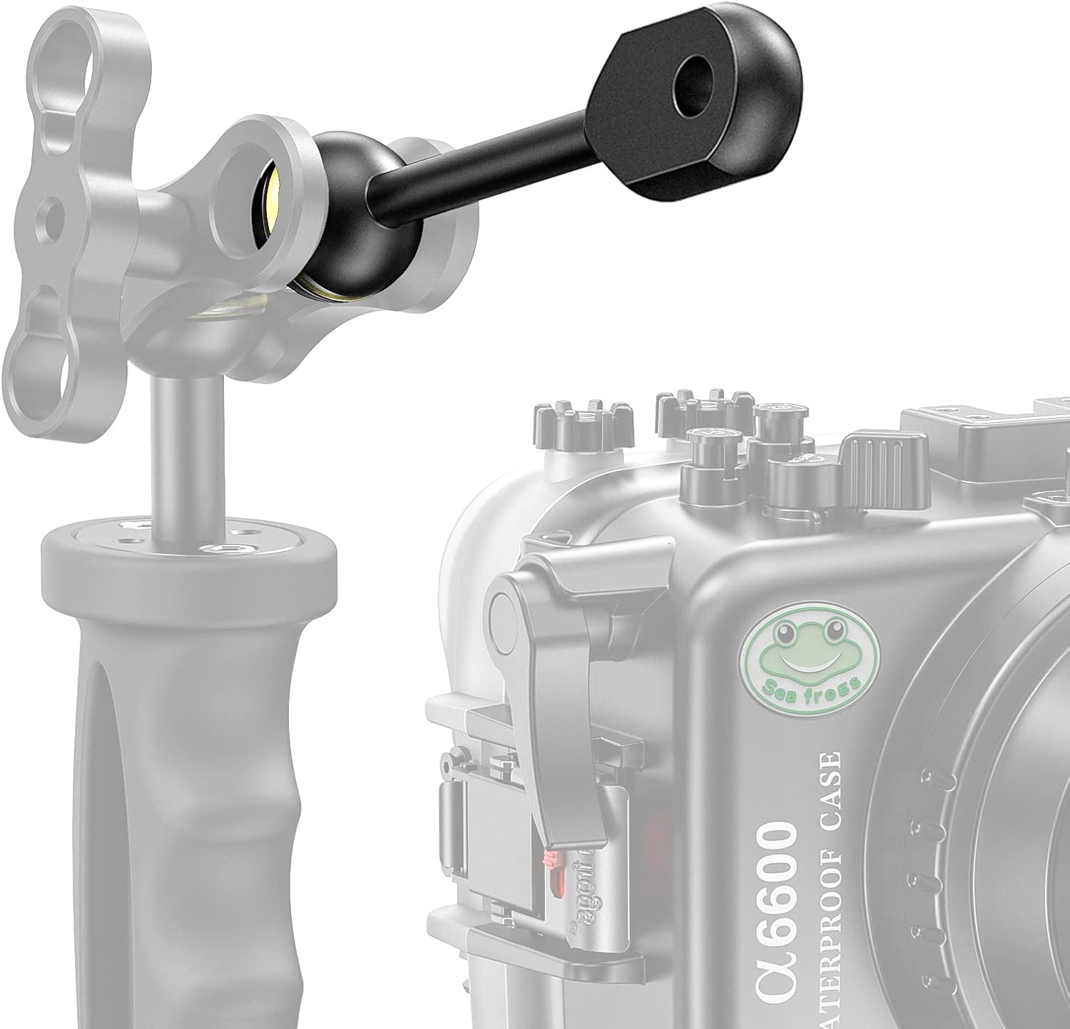 Seafrogs 4&rdquo;Aluminum Alloy Underwater System, Connector Ball Head, Aluminum Alloy Dual Balls Arm for Strobe/Video Light/Diving Camera Tray