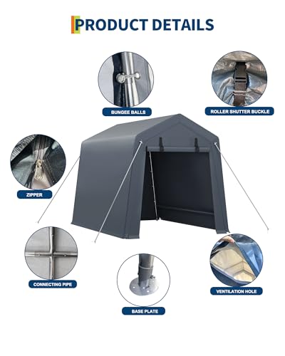 7x10 FT Portable Outdoor Storage Shed with 2 Roll-Up Zipper Doors & Vents, 240G Heavy-Duty Shelter Waterproof PE Tarp
