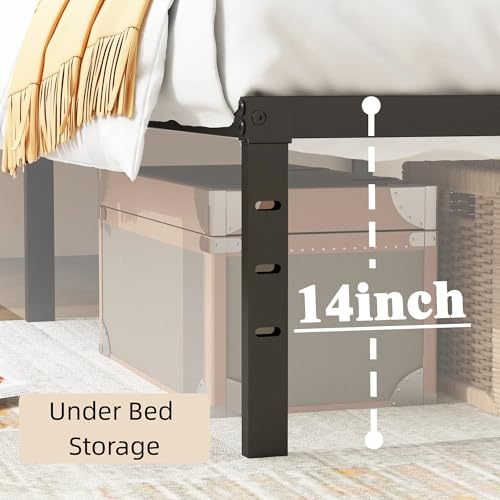 Full Size Bed Frame, 14 Inch Metal Platform Bed with Iron-Art Headboard & Footboard, Classic Bed Frame with Heavy Duty Metal Slats Support