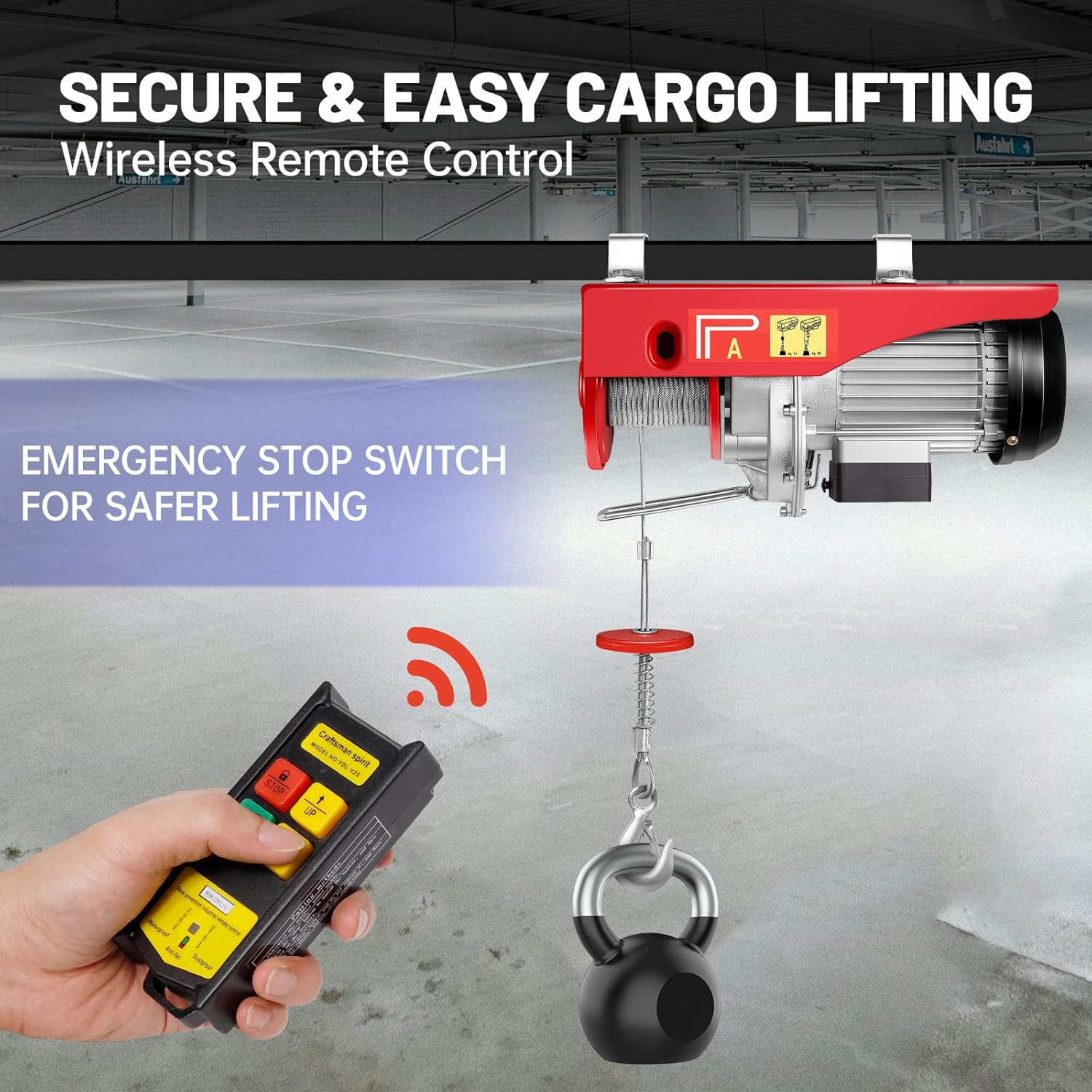 1320lbs Heavy Duty Auto Lifting Wireless Electric Hoist, with 39ft Rope, 110V for Warehouse, Garage, Factory