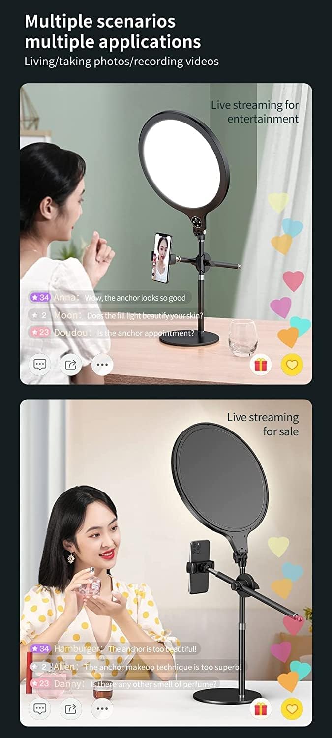 CAOGE LED Video Conference Lighting Kit Overhead Phone Mount with 10" Selfie Full Screen Fill Light, Brightness/Color Temperature Adjustable