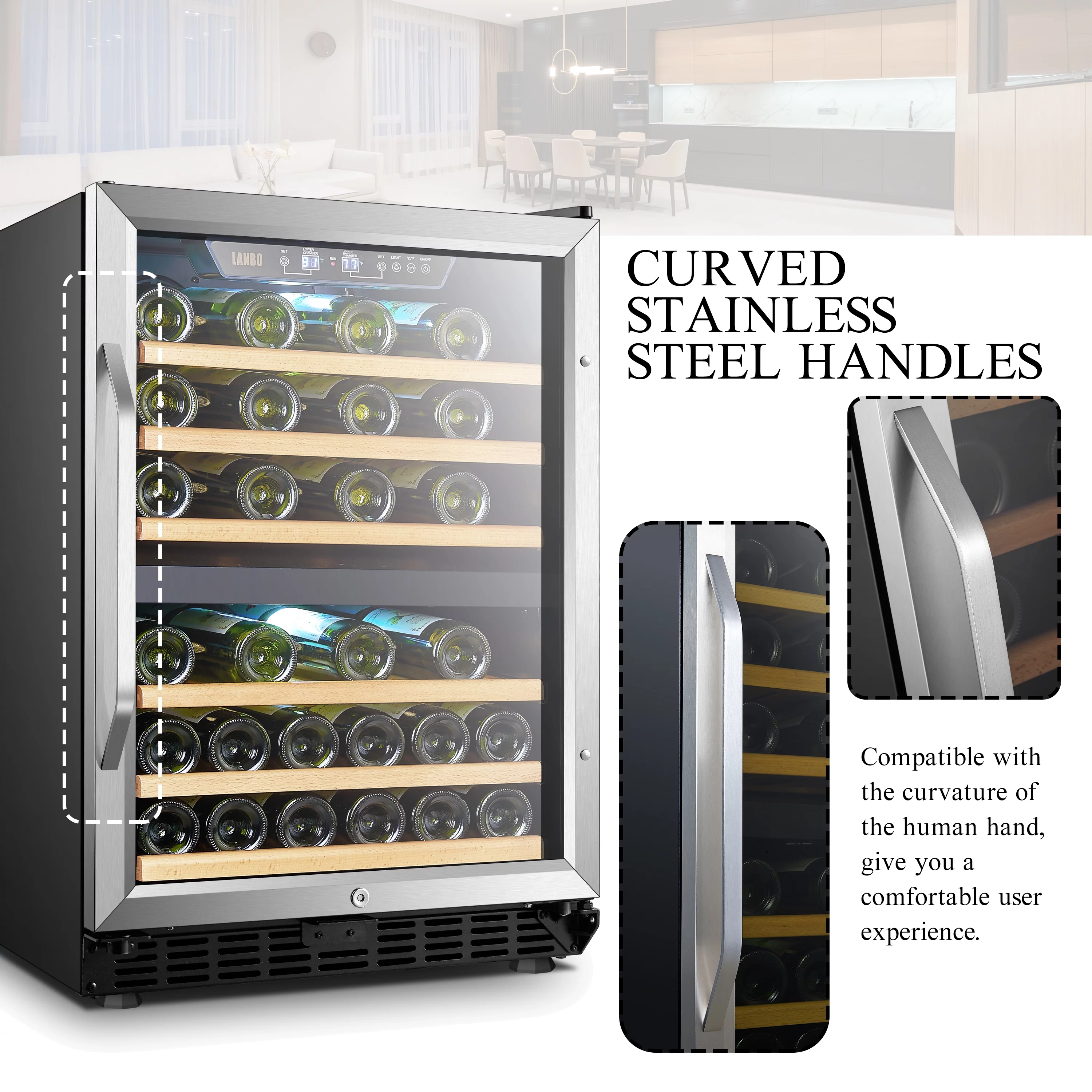 Lanbo 24 inch Width 44 Bottle Built-in Compressor Dual Zone Wine Cooler