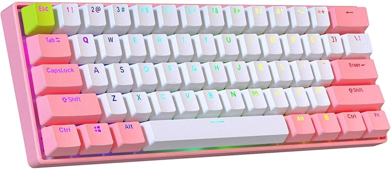 BOYI 60% Mechanical Gaming Keyboard,BOYI 61 Mini RGB Cherry Switch PBT Keycap 60% RGB Mechanical Gaming Keyboard(Pink Color, Cherry Blue Switch)