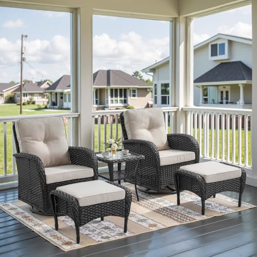 Patio Wicker Chairs Swivel Rocker - Outdoor Swivel Rocking Chairs Set of 2 with Rattan Side Table