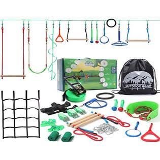 Ninja Warrior Obstacle Course for Kids - 65 ft Ninja Slackline 12 Obstacles – Ninja Obstacle Course for Kids Backyard – Ninja Wa