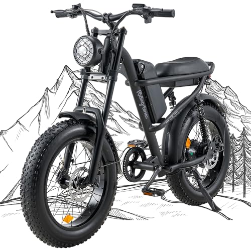 Riding'times 1500W Moped Style Electric Bike, 20 Inch Fat Tire & 6-Layer Full Suspension Ebike, Up to 28MPH & 75 Miles, 15.6AH Removable Battery
