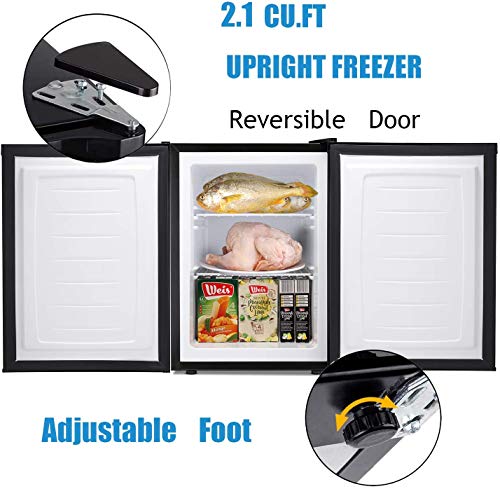 Antarctic Star Compact Chest Upright Freezer Single Door Reversible Stainless Steel Door, Compact Adjustable Removable Shelves for Home Office