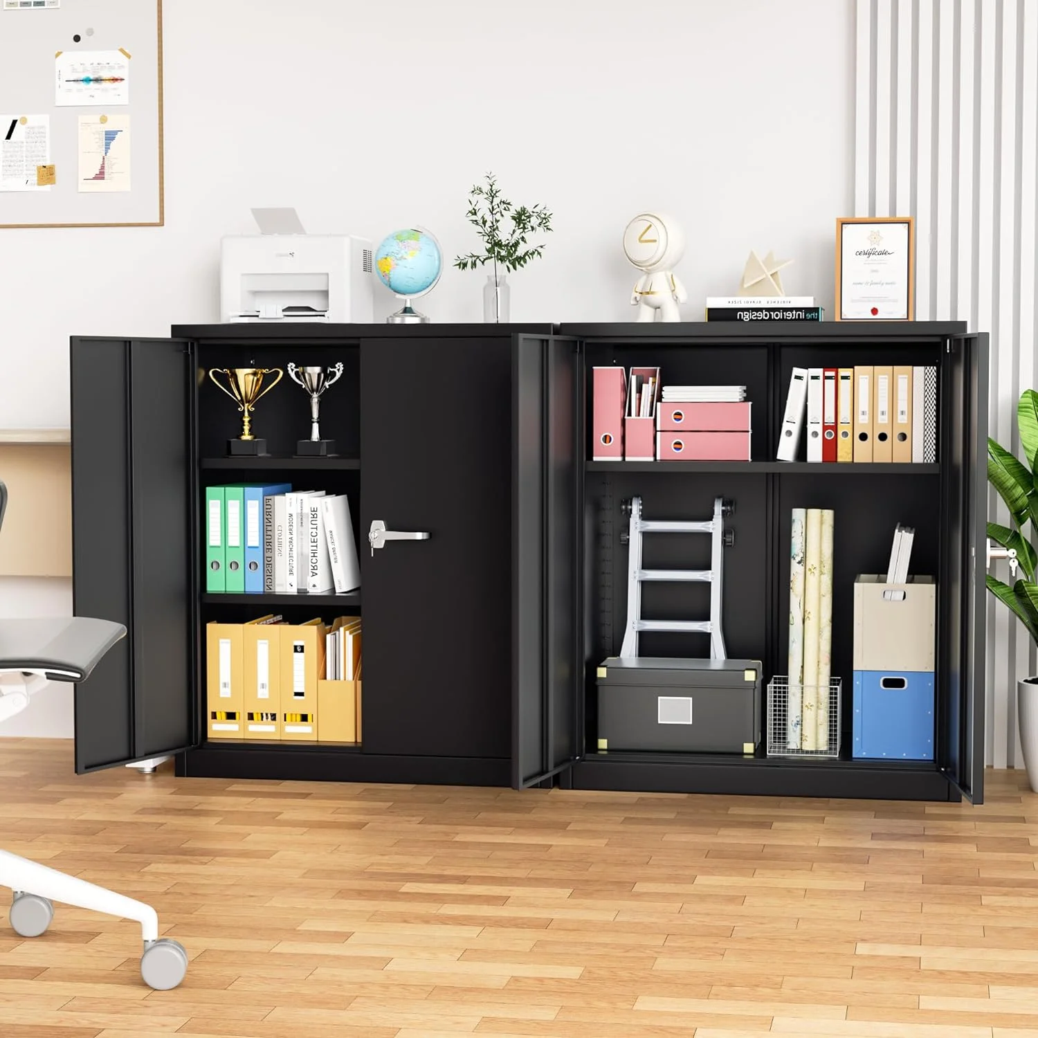 Metal Garage Storage Cabinet with Lock, 72" H Storage Cabinets with Doors and Adjustable Shelves, Black Lockable Steel Supply Cabinet for Home Office