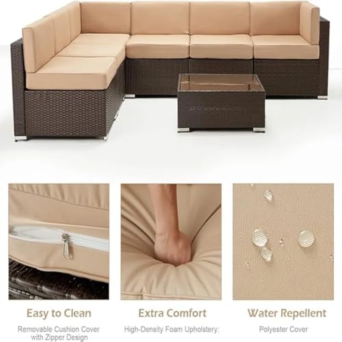 U-MAX 7 Piece Outdoor Patio Furniture Set, PE Rattan Outdoor Wicker Sectional Furniture Chair Set with Cushions and Tea Table