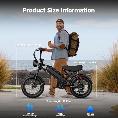 Electric Bike for Adults, 1500W 28MPH Max 55 Miles Electric Motorcycle with 48V Removable Battery, 16'' Fat Tire Full Suspension