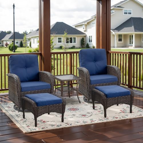 Patio Wicker Chairs Swivel Rocker - Outdoor Swivel Rocking Chairs Set of 2 with Rattan Side Table