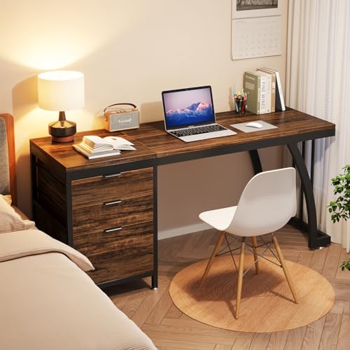 Tribesigns Computer Desk with 3 Drawers, 59-Inch PC Desk with Reversible Drawers