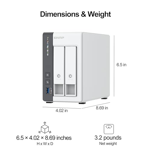 QNAP TS-216G-US - The Most Affordable 2-Bay 2.5GbE Desktop NAS, Equipped with ARM Cortex-A55 Quad-Core CPU, Built-in NPU and 4GB DDR4 RAM (Diskless)