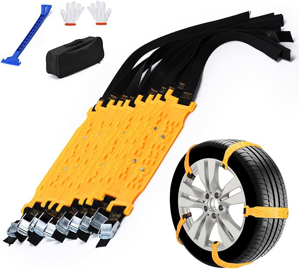 PTNHZ Universal Yellow 10pcs Car Snow Chains TPU Wheel Security Chains Adjustable Snow Tire Chains Belt Emergency Anti-Skid Anti-Slip For Cars Auto
