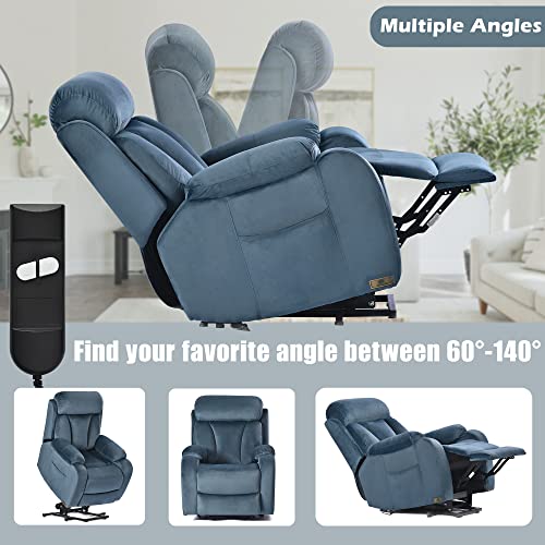 Small Power Lift Recliner for Elderly, Lift Chair Recliners, Electric Recliner Chairs for Seniors, Remote Control, Adjustable, Side Pocket (Navy Blue)