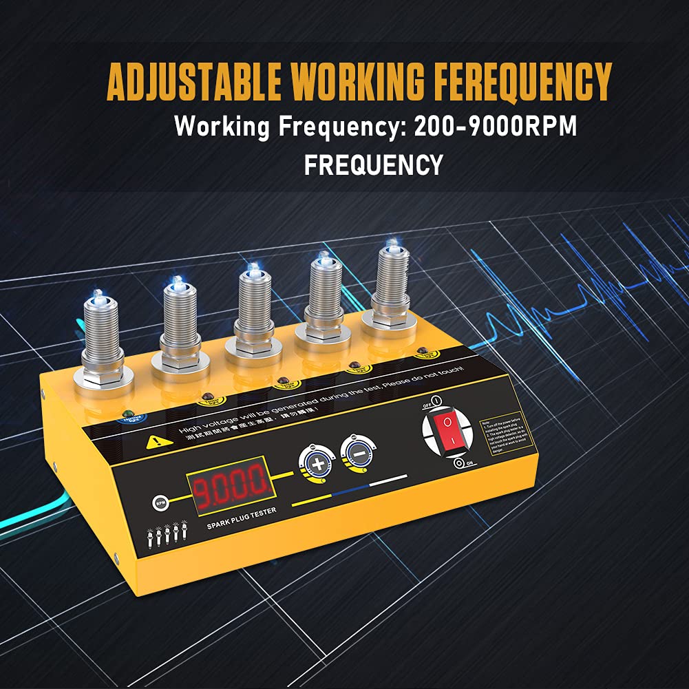 Spark Plug Tester for Car Five-Hole Comparison Test Spark Plug Gap Tool Adjustable Working Frequency 200-9000rpm Spark Tester with Digital Display