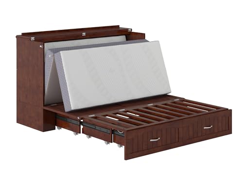 AFI Southampton Queen Murphy Bed Chest with Mattress, Storage, and Built-in Charger in Grey