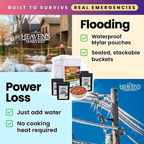 Heaven’s Harvest 25-Year Family Food Kit — Premium Emergency Food Supply. Freeze Dried Survival Food Kit + Water-Proof 25-Year Storage Bucket. MRE