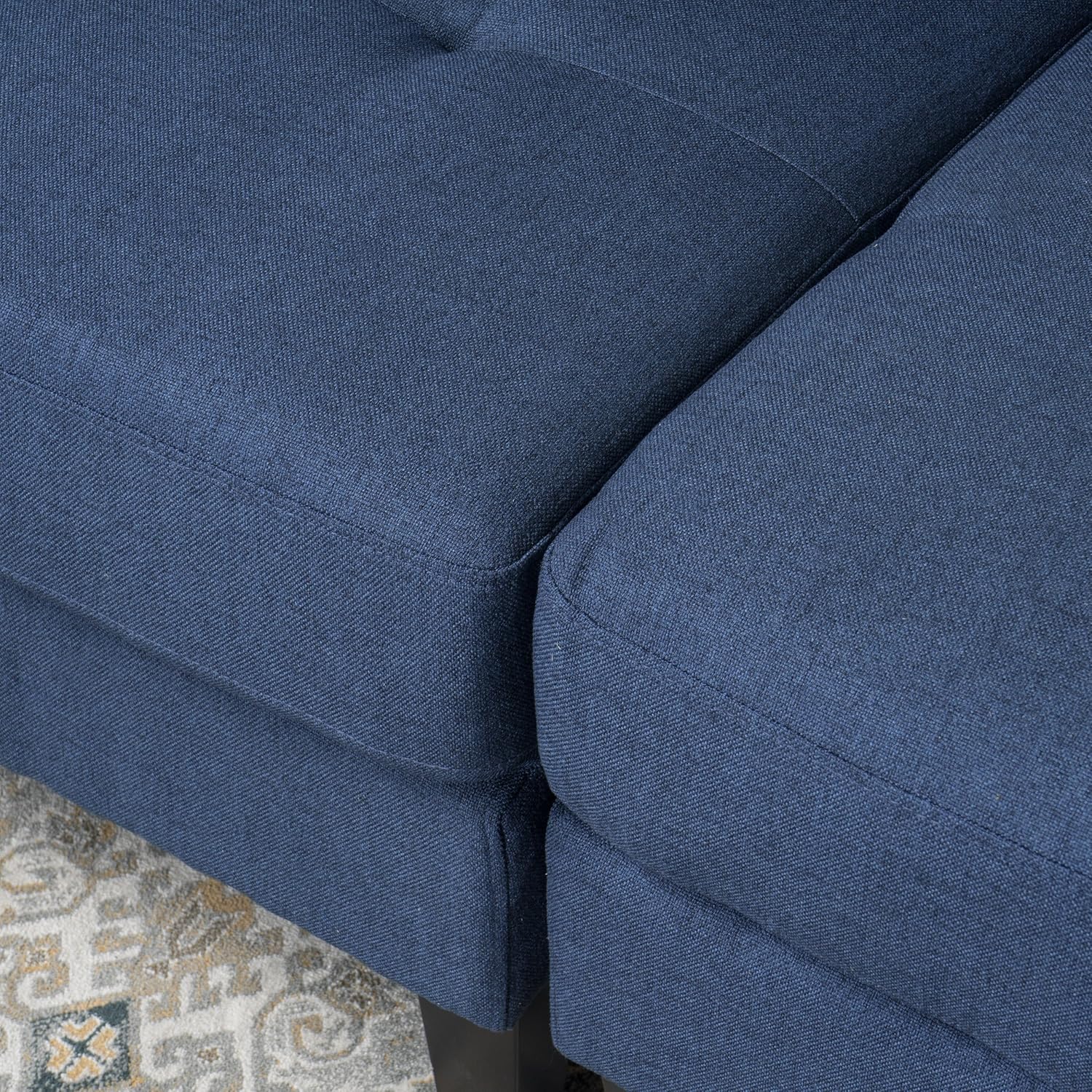 Christopher Knight Home Zahra Fabric Sectional Couch with Storage Ottoman, 6-Pcs Set, Dark Blue