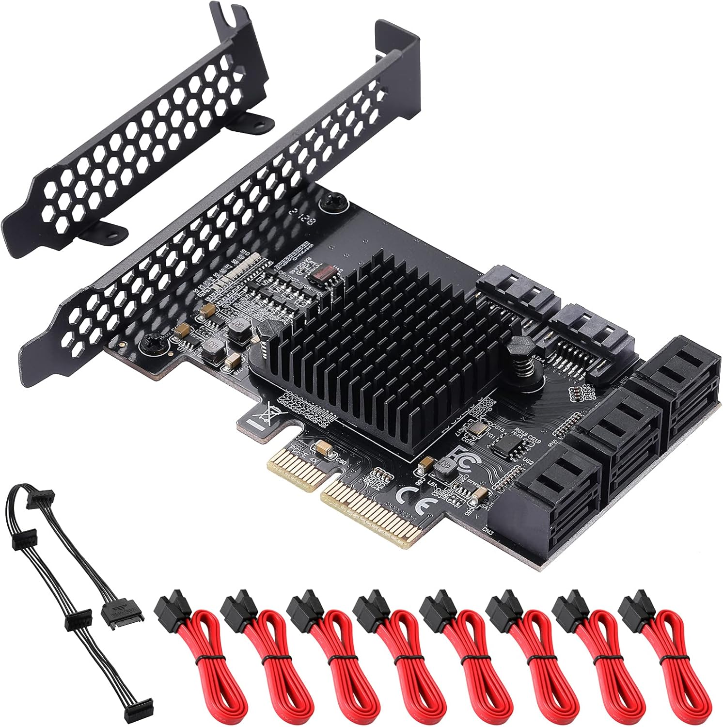 MZHOU PCI-E 1X Interface 3.0 10 Port SATA Card with 10 SATA Cables & SATA Power Splitter Cable and Low Profile Bracket - 6Gbps SATA 3.0 PCIe Card