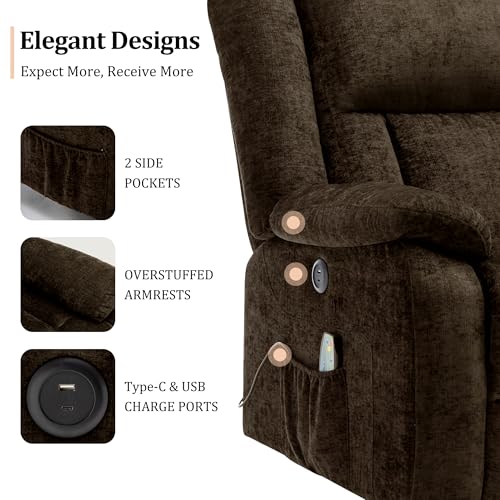Rocker Recliner Chair, Glider Recliner Chairs for Adults, 360° Swivel Recliner with Massage and Heating
