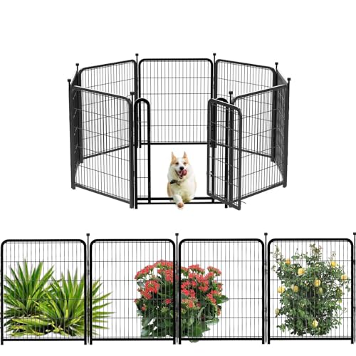 Tall Garden Fence, 32 in(H) 8 Panels Dog Fence Outdoor for Yard. Wide Door Low Threshold Total 17.7 Ft(L)