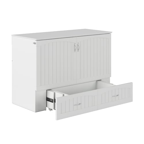 AFI Southampton Queen Murphy Bed Chest with Mattress, Storage, and Built-in Charger in Grey